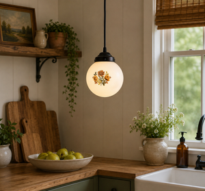Unique Floral Design Milk Glass Pendant