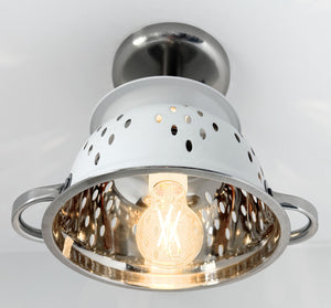 White Enamel Farmhouse Colander Ceiling Light