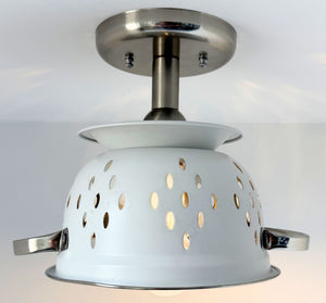White Enamel Farmhouse Colander Ceiling Light
