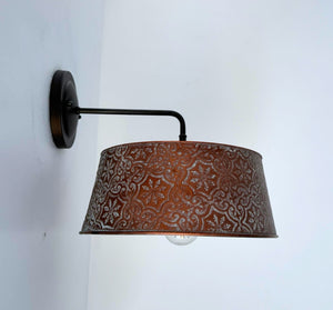 Ornate Copper Custom 90 Degree Arm Wall Sconce - The Lamp Goods