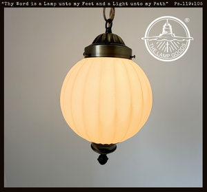 Antique Brass Satin Ribbed Globe Pendant