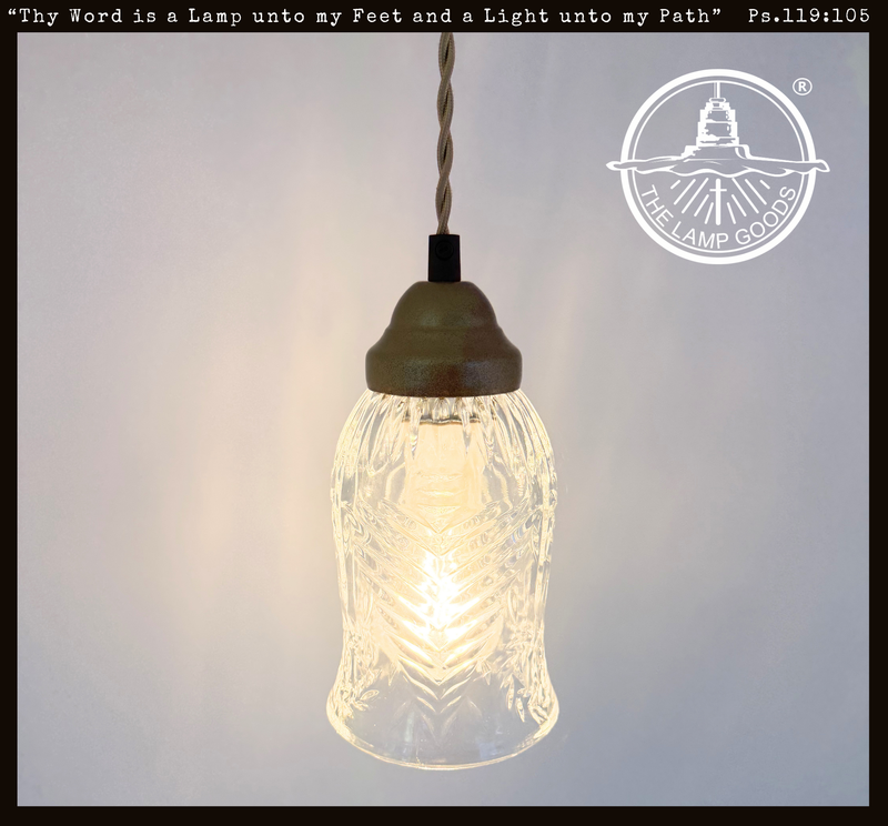 Vintage Ribbed Tall Clear Glass Pendant