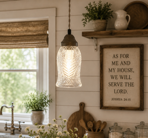 Vintage Ribbed Tall Clear Glass Pendant