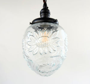 Vintage Sunflower Daisy Pressed Glass Pendant - The Lamp Goods