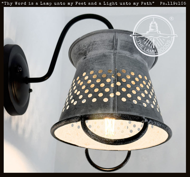 Petite Galvanized Rustic Colander Wall Sconce
