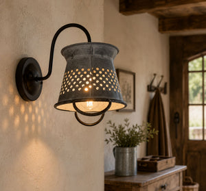 Petite Galvanized Rustic Colander Wall Sconce