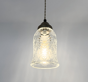 Vintage Ribbed Tall Clear Glass Pendant