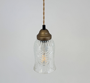 Vintage Ribbed Tall Clear Glass Pendant
