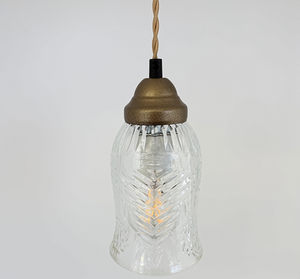 Vintage Ribbed Tall Clear Glass Pendant
