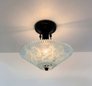 Vintage Frosted Floral Scroll Glass Ceiling Light