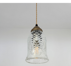 Vintage Ribbed Tall Clear Glass Pendant