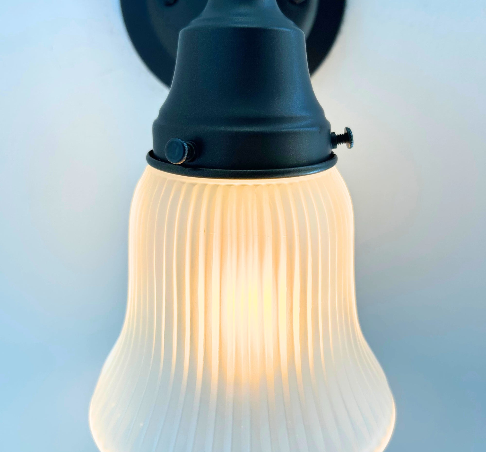 Frosted Bell-Shaped Holophane Glass Wall Sconce