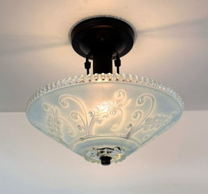 Vintage Frosted Floral Scroll Glass Ceiling Light