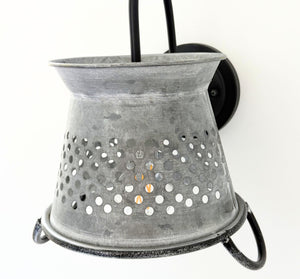 Petite Galvanized Rustic Colander Wall Sconce