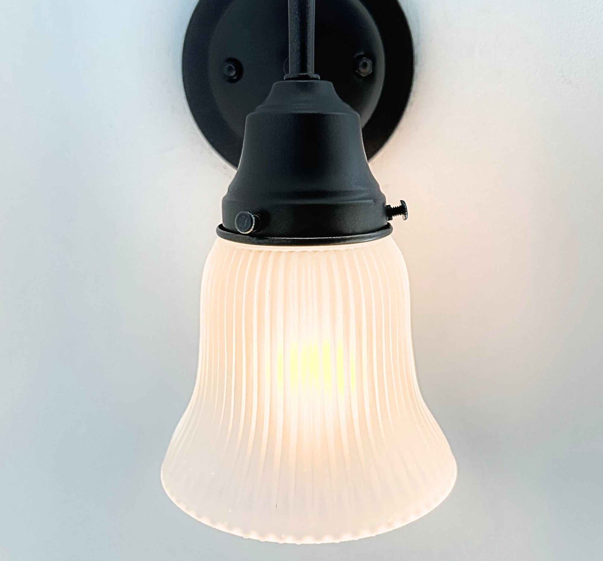 Frosted Bell-Shaped Holophane Glass Wall Sconce
