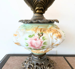 Victorian Hand-Painted Floral Glass Table Lamp