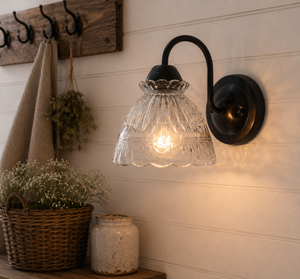 SCALLOPED CUT 1960's Glass Wall Sconce Light Fixture