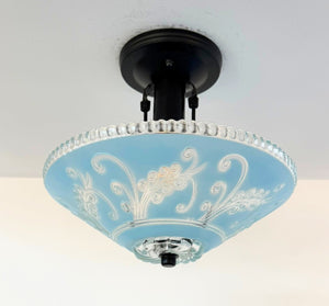 Vintage Frosted Floral Scroll Glass Ceiling Light