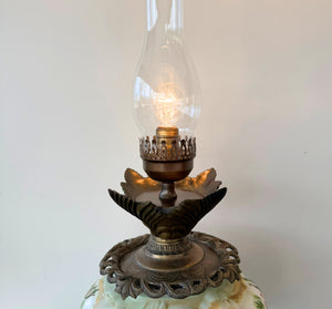 Victorian Hand-Painted Floral Glass Table Lamp
