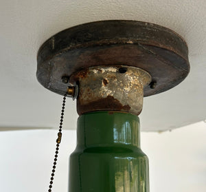 Original Vintage Rustic Industrial Green Enamel Gas Station Ceiling Light