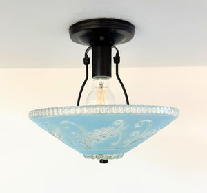 Vintage Frosted Floral Scroll Glass Ceiling Light