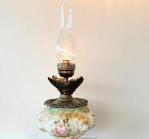 Victorian Hand-Painted Floral Glass Table Lamp