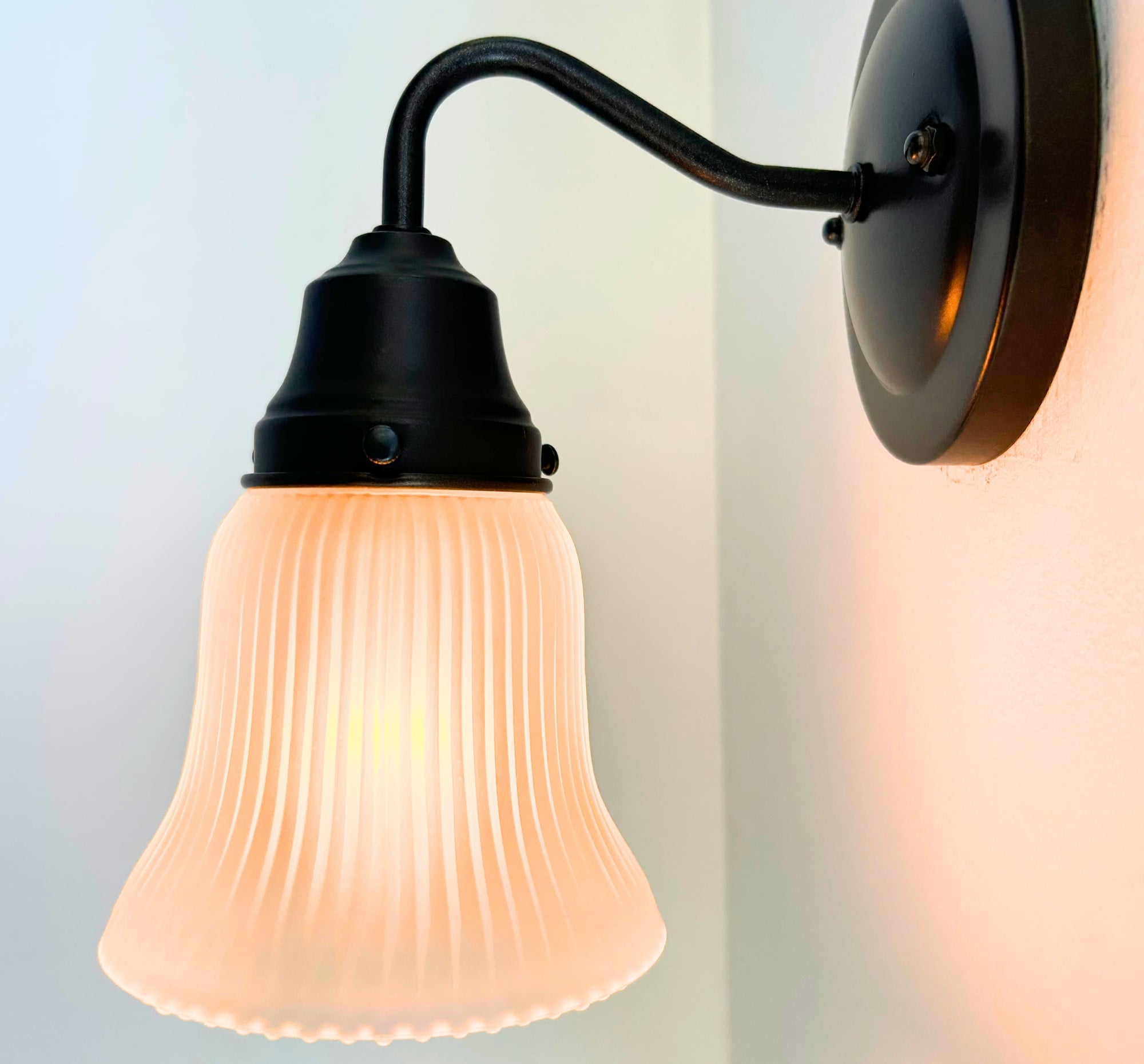 Frosted Bell-Shaped Holophane Glass Wall Sconce