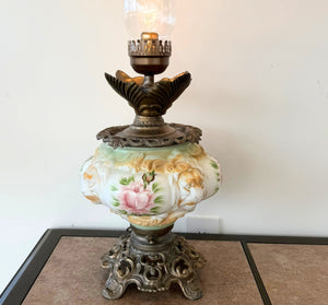 Victorian Hand-Painted Floral Glass Table Lamp