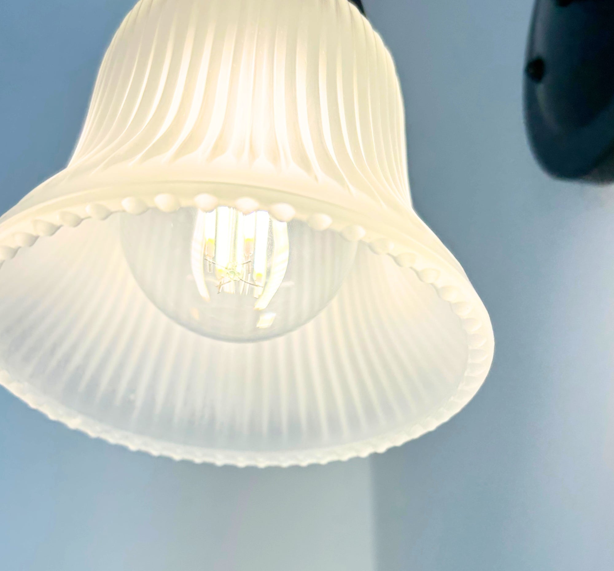 Frosted Bell-Shaped Holophane Glass Wall Sconce