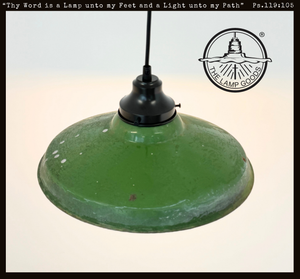 Farmhouse Salvaged Green Enamel Pendant Light