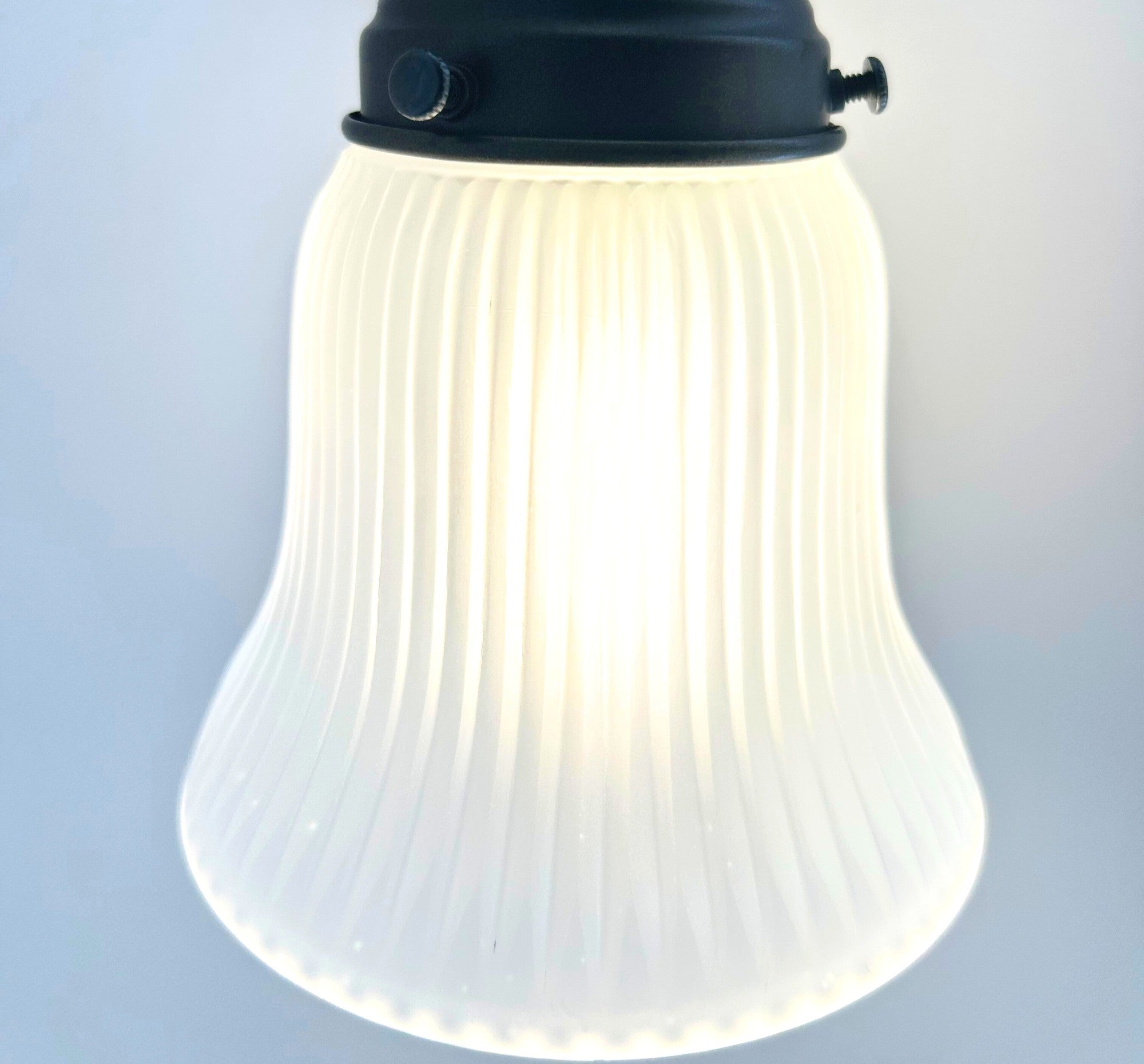 Frosted Bell-Shaped Holophane Glass Wall Sconce or Pendant Light