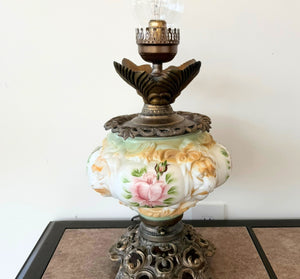 Victorian Hand-Painted Floral Glass Table Lamp