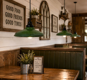 Farmhouse Salvaged Green Enamel Pendant Light