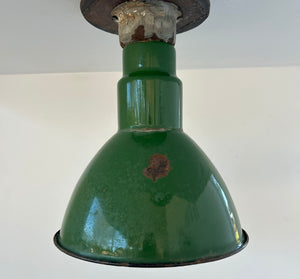 Original Vintage Rustic Industrial Green Enamel Gas Station Ceiling Light