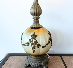 Frankenstein Mid Century Victorian Brass Ivy Overlay Globe Table Lamp