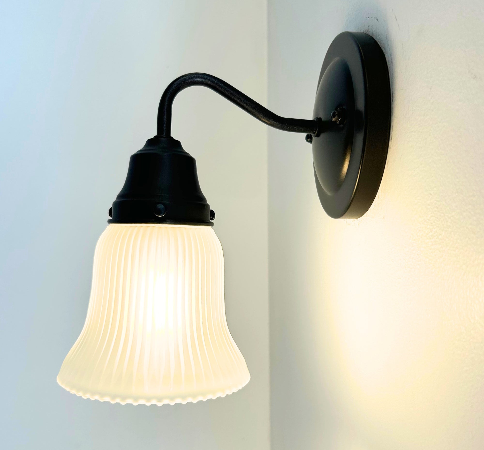 Frosted Bell-Shaped Holophane Glass Wall Sconce