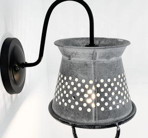 Petite Galvanized Rustic Colander Wall Sconce