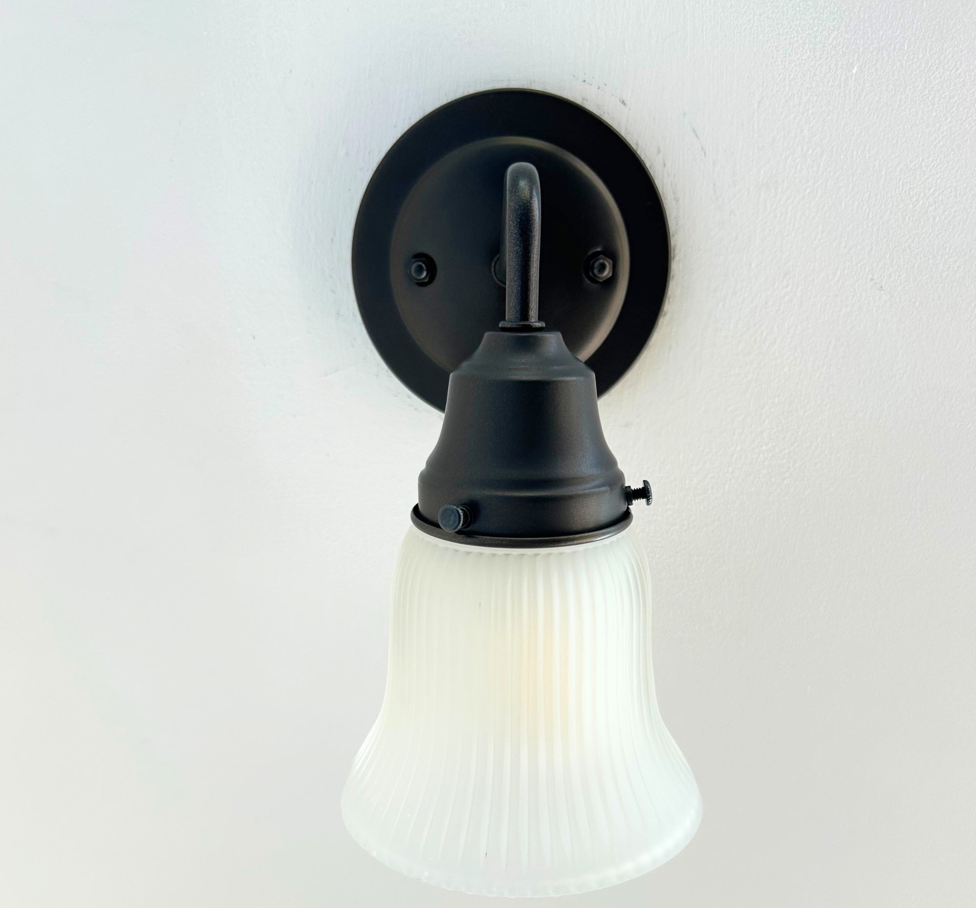 Frosted Bell-Shaped Holophane Glass Wall Sconce