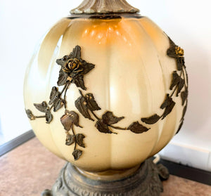 Frankenstein Mid Century Victorian Brass Ivy Overlay Globe Table Lamp