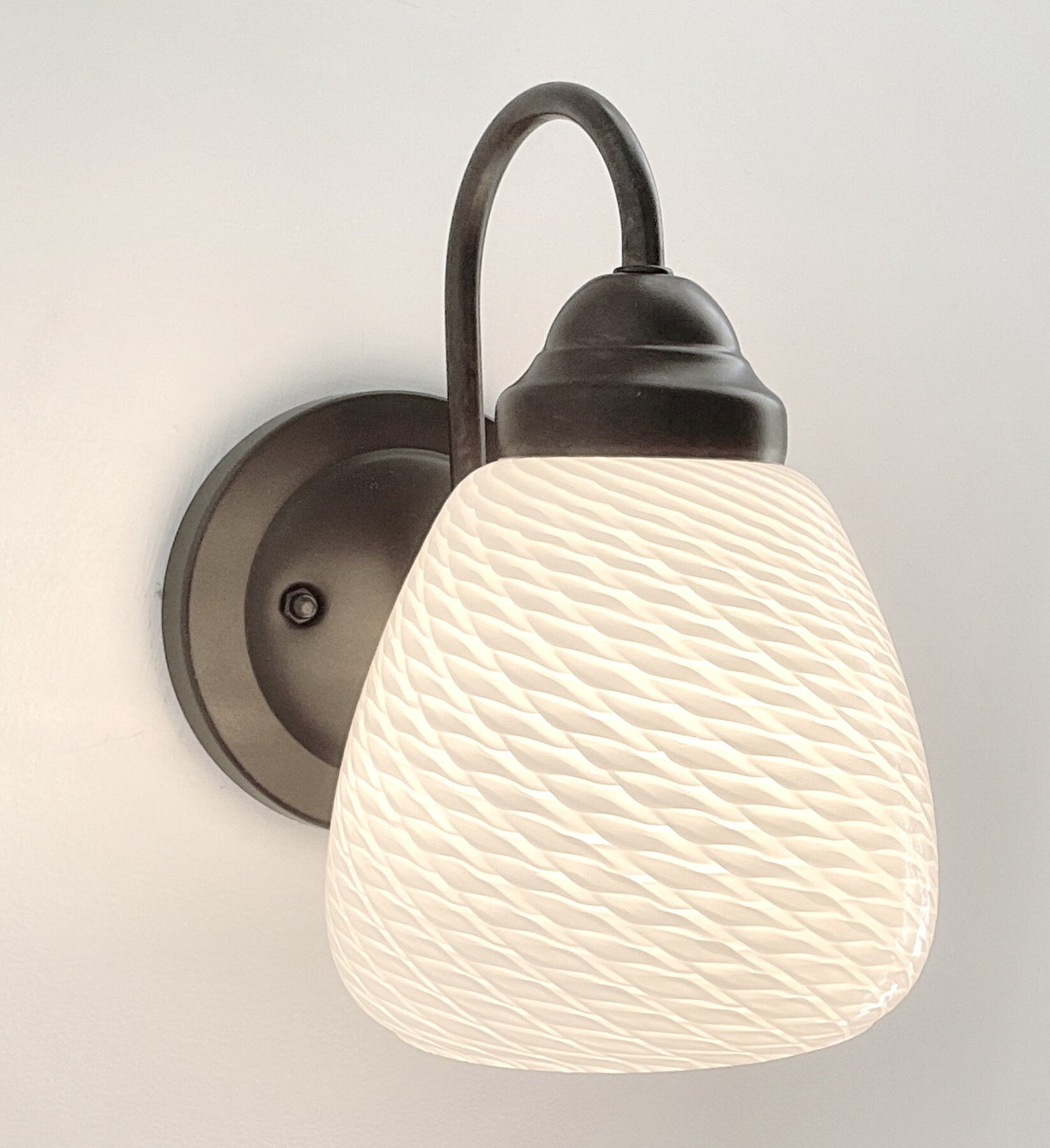 Modern 'Ribbon' 1970's Milk Glass WALL SCONCE Lighting