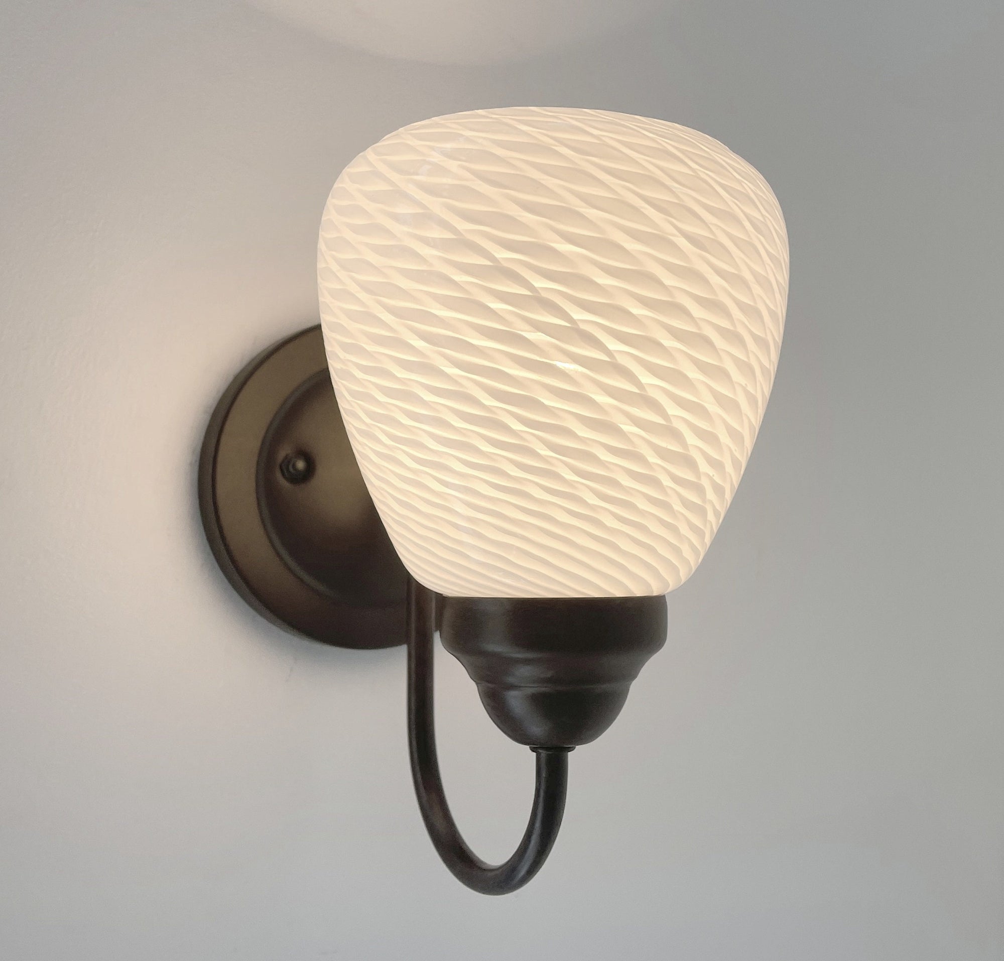 Modern 'Ribbon' 1970's Milk Glass WALL SCONCE Lighting