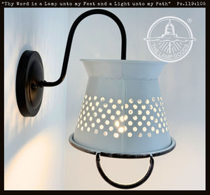 Petite White Rustic Colander Wall Sconce