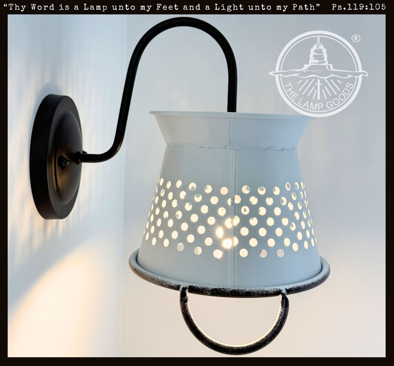 Petite White Rustic Colander Wall Sconce