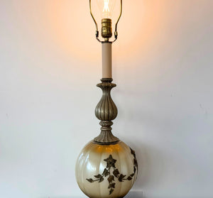 Frankenstein Mid Century Victorian Brass Ivy Overlay Globe Table Lamp