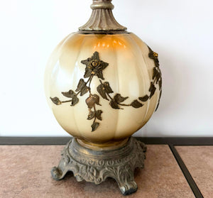 Frankenstein Mid Century Victorian Brass Ivy Overlay Globe Table Lamp