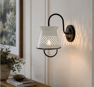 Petite White Rustic Colander Wall Sconce