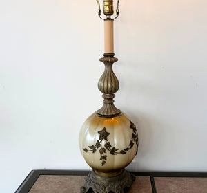 Frankenstein Mid Century Victorian Brass Ivy Overlay Globe Table Lamp