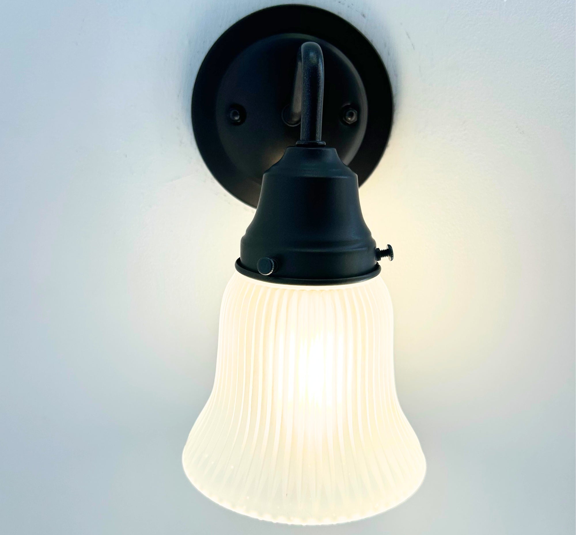 Frosted Bell-Shaped Holophane Glass Wall Sconce