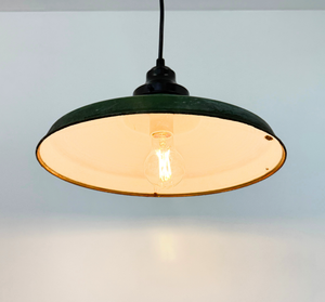 Farmhouse Salvaged Green Enamel Pendant Light