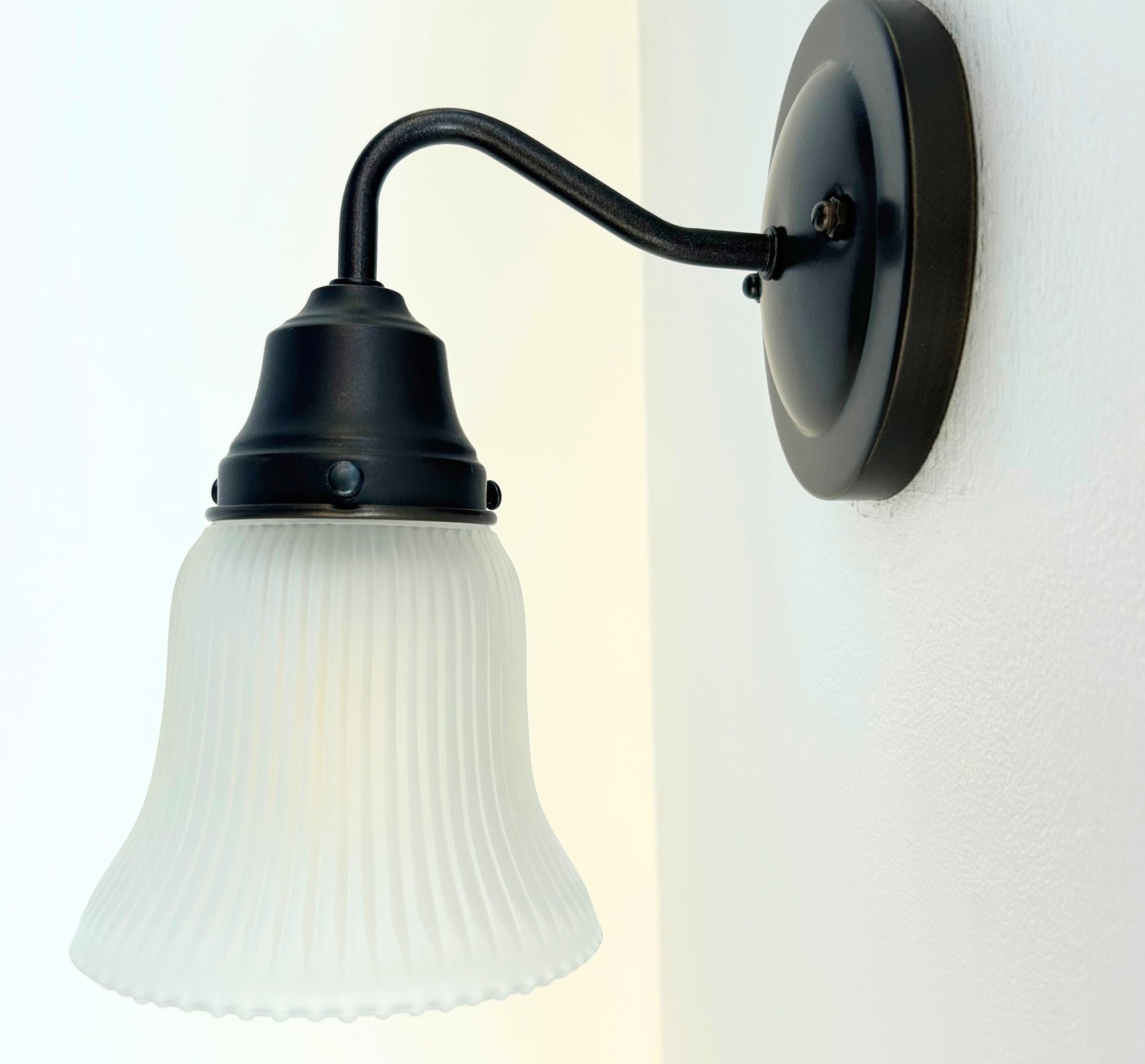 Frosted Bell-Shaped Holophane Glass Wall Sconce